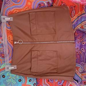 Brown pleather fake leather skirt